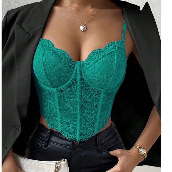 Hunter Green Adjustable Straps lace Corset Bustier Cropped top - Picture 1 of 6
